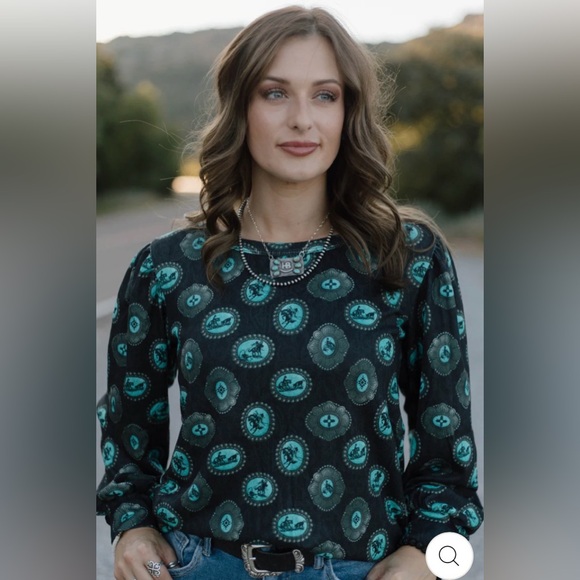 Sterling Kreek Tops - 🩵🖤Sterling Kreek Western Silver Draw Top Rodeo Events Turquoise Concho 🩵🖤